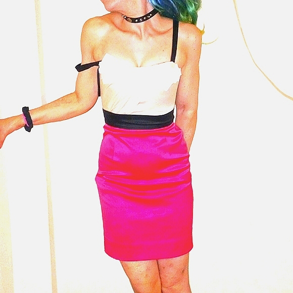 Max & Cleo strapless/THIN Black straps-EUC-SupportiveTop&Fun Fushia Skirt - Picture 4 of 7